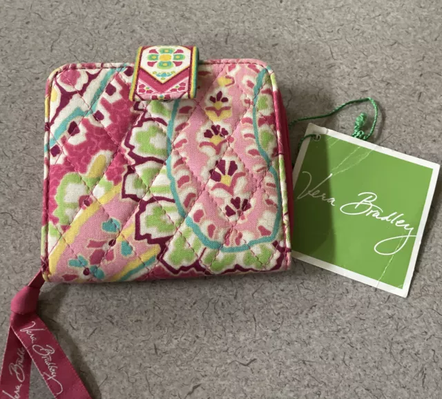 VERA BRADLEY Bifold MINI ZIP WALLET ~ $25 PINK Lime Green Mod Flower Snap