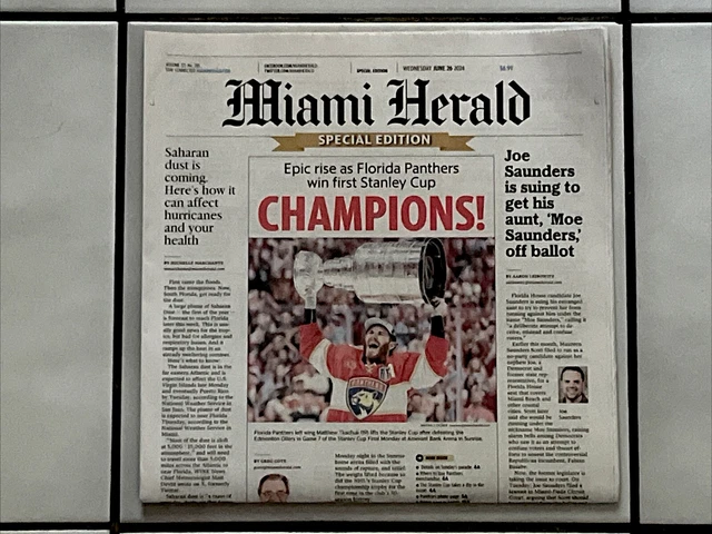 💥Florida Panthers 2024 Stanley Cup Champions Miami Herald Newspaper💥💥 ...