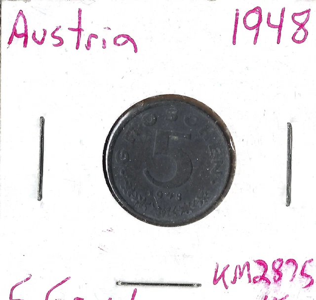 Coin Austria 5 Groschen 1948 KM2875, combined shipping