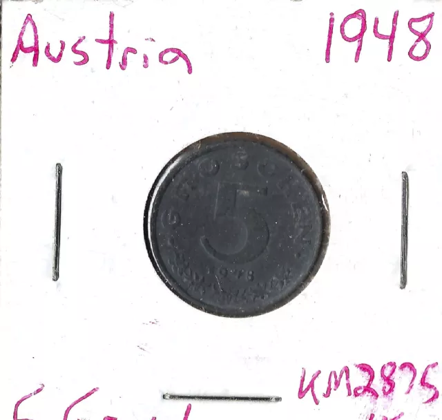 Coin Austria 5 Groschen 1948 KM2875