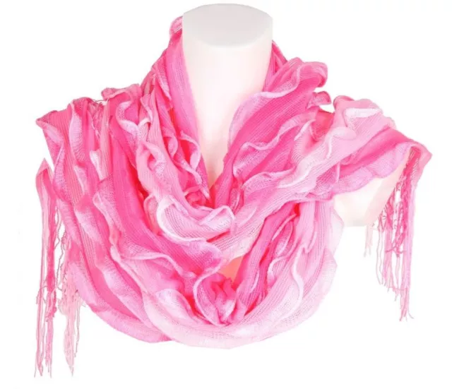 Schal mit Fransen Crash Crinkle Fransenschal Halstuch Damenschal Tuch Stola Pink