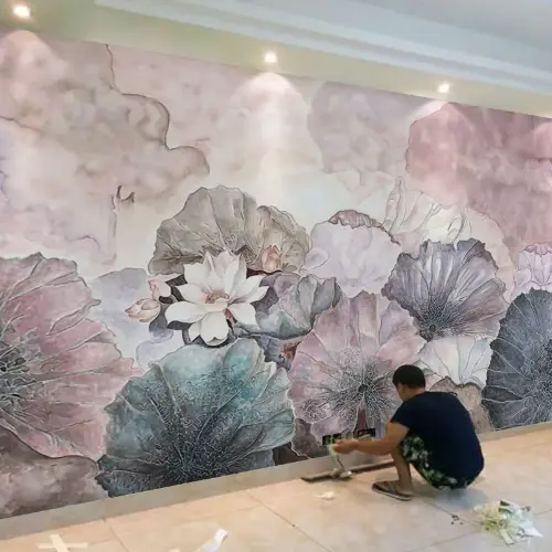 Wall Paper 3D Wallpaper Chinese Lotus Wall Decor Painting Wallpapers Room Flower