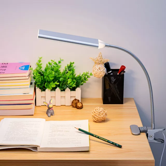 USB Clip-On Led Desk Lamp Dimmable Metal Gooseneck Adjustable Brightness Light 3