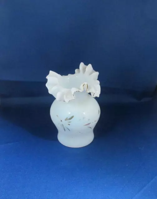 Victorian Bristol Glass Vase Hand Blown Painted Floral Ruffled Top, 5"