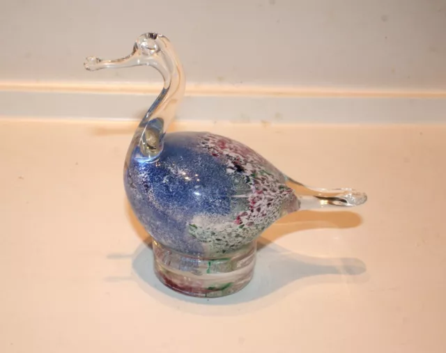MURANO Style Art Glass Blue Duck Bird on Pedestal Figurine Paper Weight