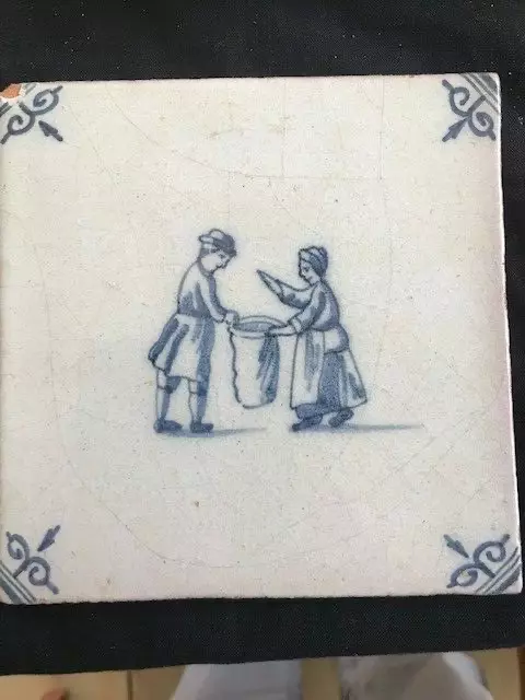 Antique Dutch Delft blue and white tile , with typical dutch scene 18th/19th...