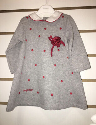 RRP £ 85 BYBLOS Ragazza Abito di Natale Abito grigio con dettaglio floreale e logo 6M 