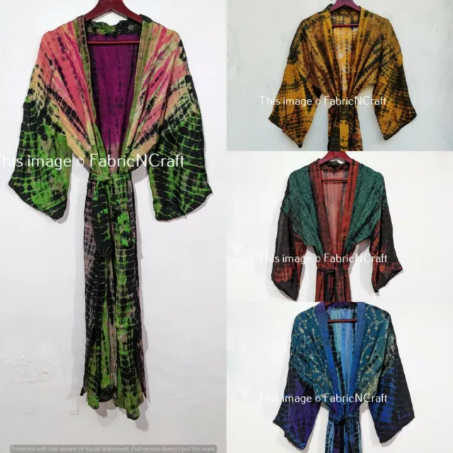 10 PC LOT Vintage Silk Sari robe Nightdress kimono Bathrobe Long Sleepwear Gown