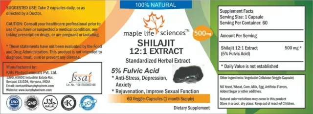 Shilajeet Extract 12:1 Capsules (Fulvic Acid) Stamina Libido Rejuvenation 3