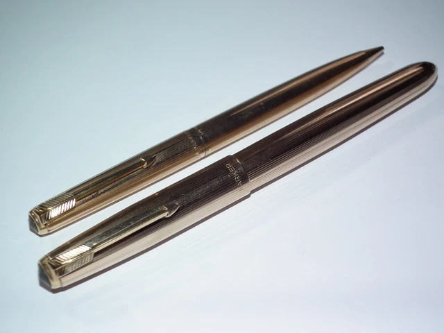 VINTAGE PARKER 51 Signet 12ct Gold Filled Fountain Pen 14K Nib & Pencil ...
