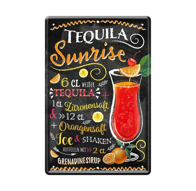 TEQUILA SUNRISE COCKTAIL Zutaten Rezept Retro Deko Bar Blechschild 20x30cm A0605 EUR 11,35