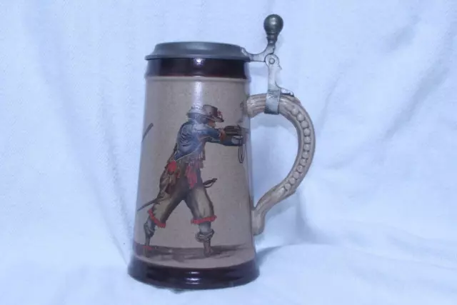 Marzi & Remy Vintage MR lidded beer stein stoneware pewter Military mug