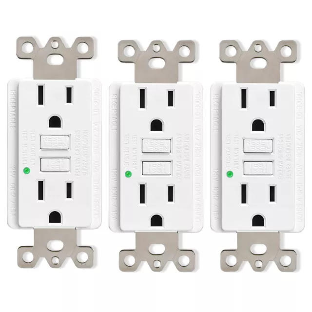 15 Amp GFCI Outlet Duplex Receptacle Plug Residential Grade Wall Plate Non-TR ×3