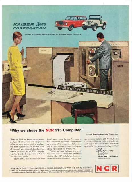 1963 The National Cash Register Co Print Ad NCR 315 Computer Kaiser Jeep ~Fa024