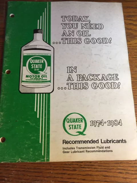 Vintage  Quaker State Recommended Lubricants Catalog 1974-1984