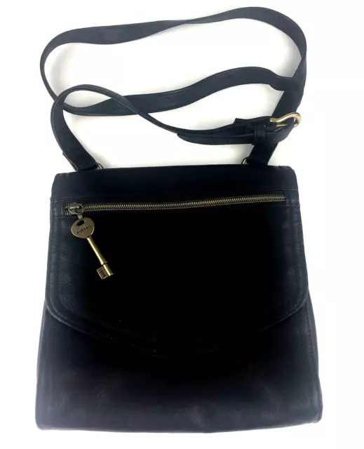 Vintage Fossil Black Leather Crossbody Bag Purse 1954 Key 75082 American Classic 3