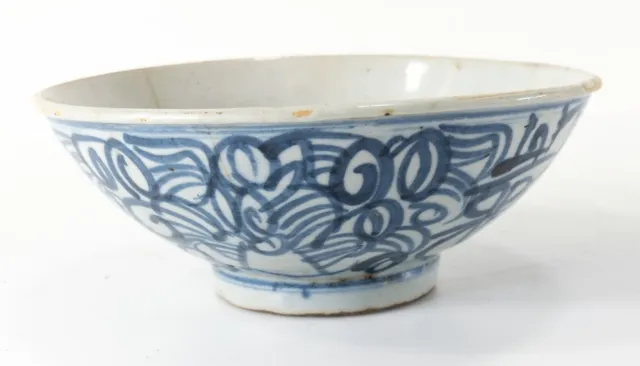 Antique Chinese Provincial Blue and White Porcelain Bowl