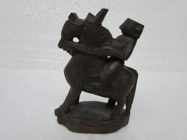 Vintage Collectible Wooden Hand Carved Horse And Rider Statue