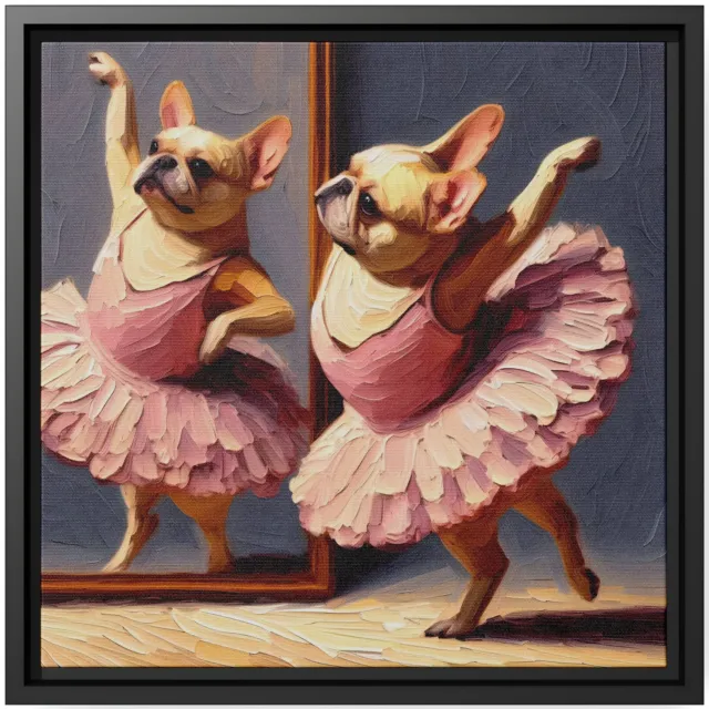 Wall Art Decor Canvas Print Painting Dog French Bulldog Ballet Twirl Tutu Mirror