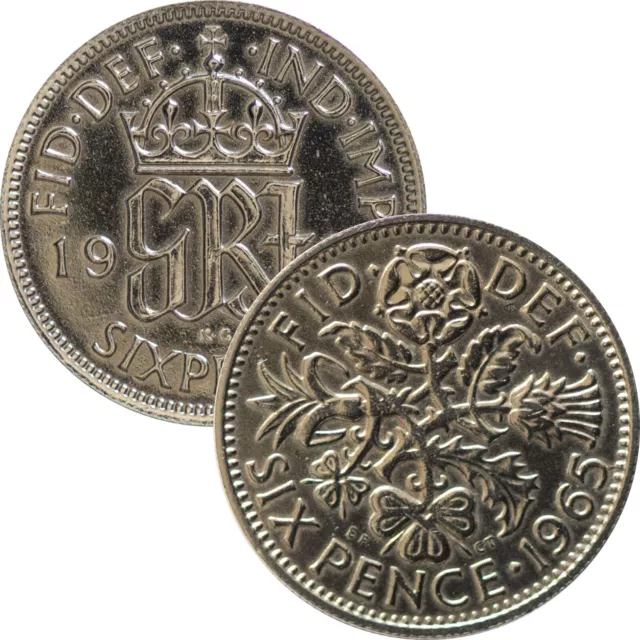 Sixpence Coin : 1947 - 1967 George VI to Elizabeth II : Lucky Wedding Gift