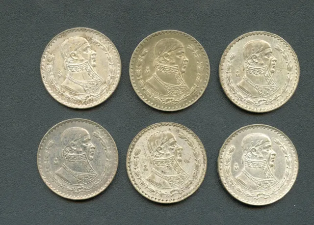 1963, 1963, 1959, 1957, 1961, 1963 Silver Mexico Un Peso (6 Pieces)