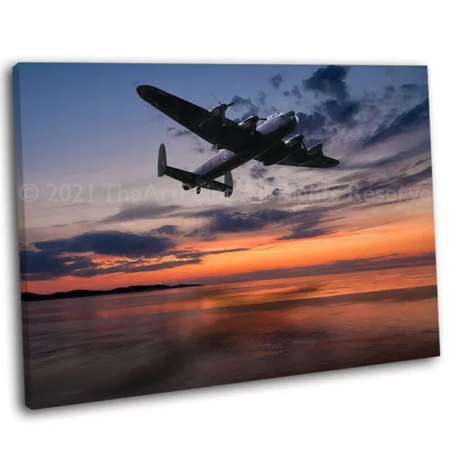 Lancaster Bomber At Sunset Picture Framed Canvas Art Print