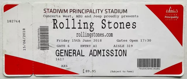 Rolling Stones Unused Concert Ticket Principality Stadium Wales 15th Jun 2018