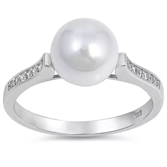 White CZ Freshwater Pearl Fashion Ring Sterling Silver Band NEW