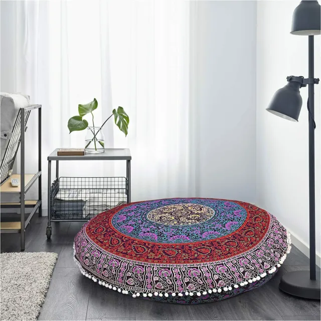 Funda de almohada de suelo redonda con mandala indio, decoración de...