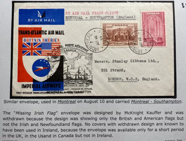 1939 Montreal Canada First Transatlantic Flight Airmail Cover To London England