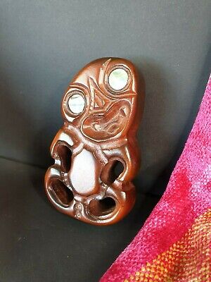 Old New Zealand Carved Wooden Maori Tiki with Paua Shell Eyes …beautiful collect 3
