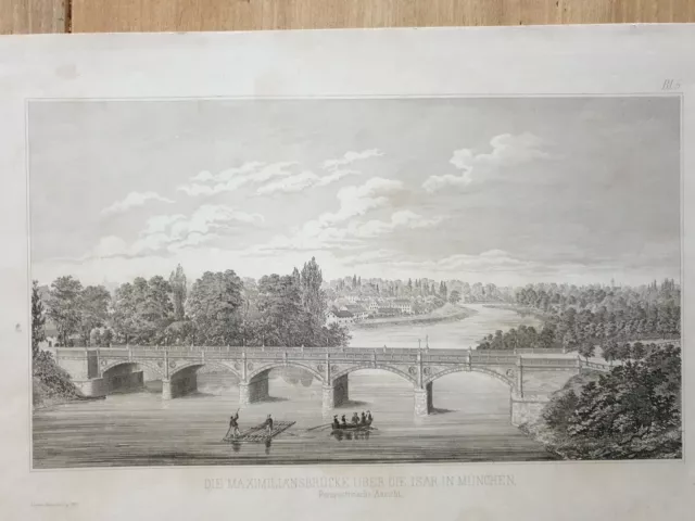 Stahlstich Die Maximiliansbrücke Über Die Isar 1867 sehr selten rar engraving