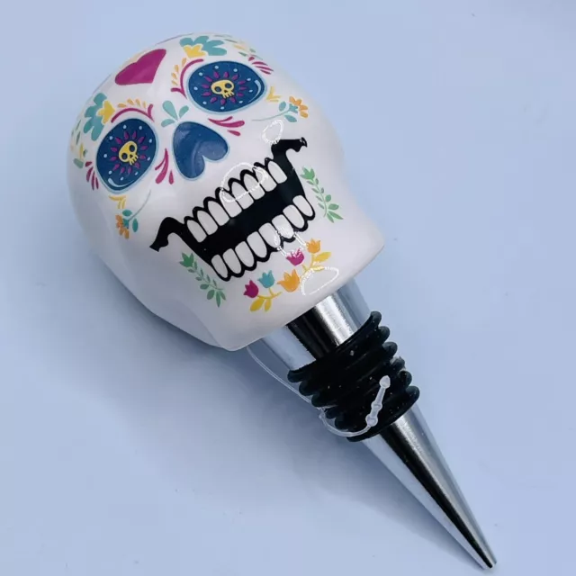 Day Of The Dead Skull Wine Bottle Stopper Dia De Los Muertos Ceramic