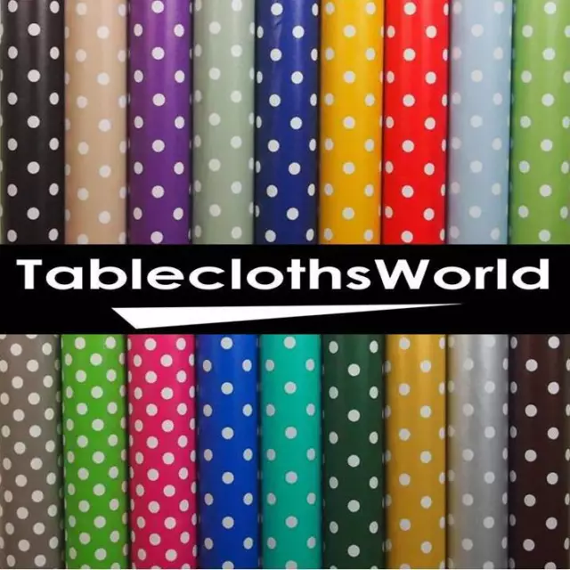 Polka Dots PVC Vinyl Tablecloth Oilcloth Wipe Clean 140cm wide - Premium Quality