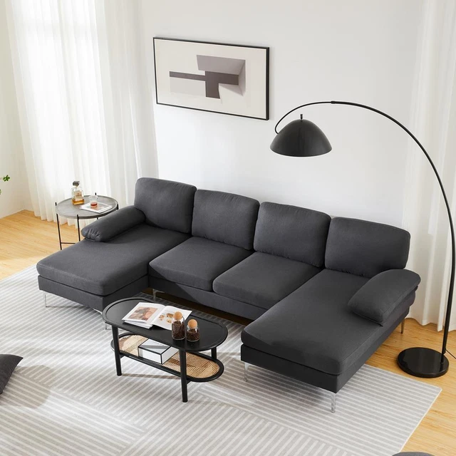 4 Seat Convertible Sectional Sofa Set with Two Chaise Living Room Couch U Shape