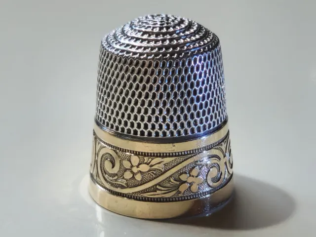 Antique Simons Bros Sterling Silver w/Gold Band Thimble size 11 No holes EC