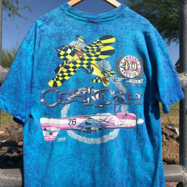 RARE VTG 90S Osh Kosh 1992 Fly In Airplane Air Show SINGLE STITCH T