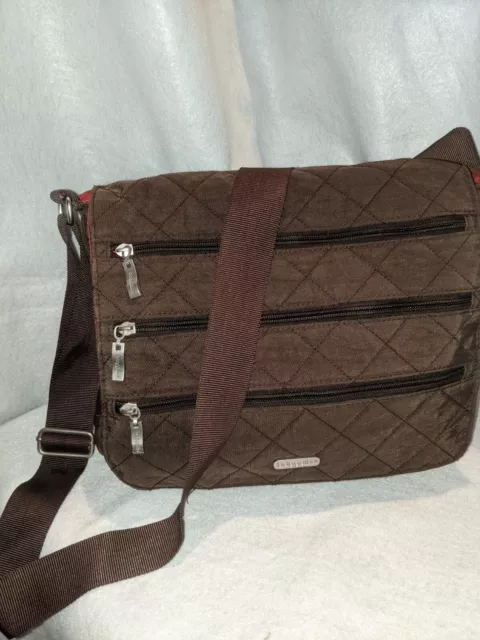 Baggallini Quilted Crossbody Laptop Messenger Travel Bag Brown
