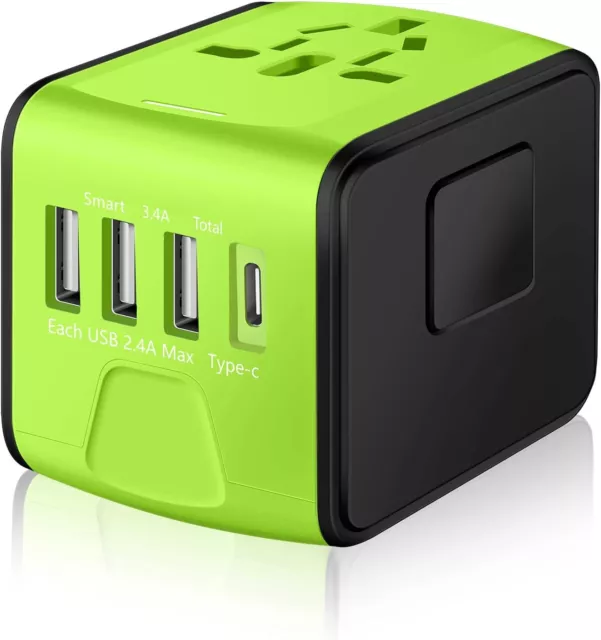 FAST 3.4 / 5A Universal Travel Adapter 3 USB &Type-C Outlet Converter Plug Power 2