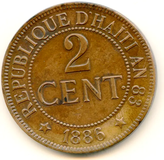 Haiti 2 Centimes 1886-A KM-49   lotapr3245