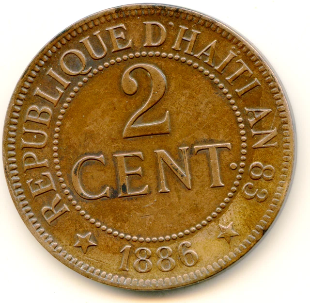 Haiti 2 Centimes 1886-A KM-49   lotapr3245