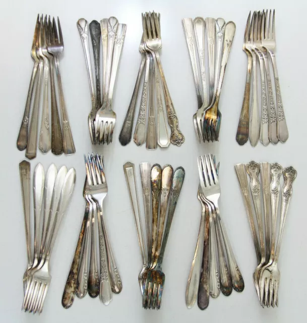 50x GRILLE FORKS FLATWARE SILVERPLATE LOT VINTAGE CRAFT REUSE REPURPOSE
