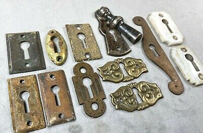 12 Antique Keyhole Escutcheons, Eastlake, Victorian, Porcelain, 2 Pairs Included