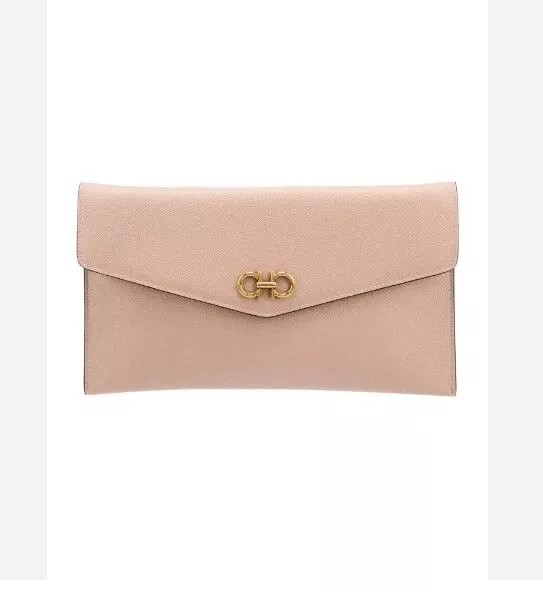 SALVATORE FERRAGAMO Gancini genuine leather envelope clutch purse - PINK