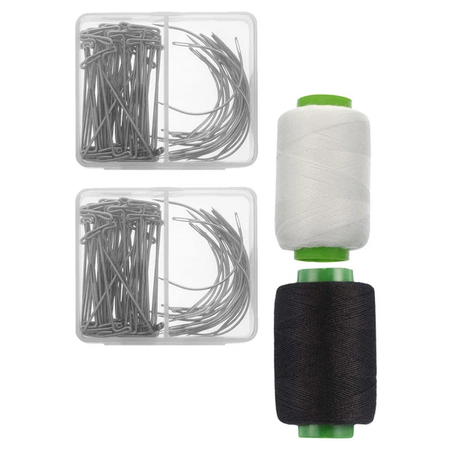 2 Sets Schwarzer Faden Und Nadel Perückenkämme Clips Perücken Nadel Looper
