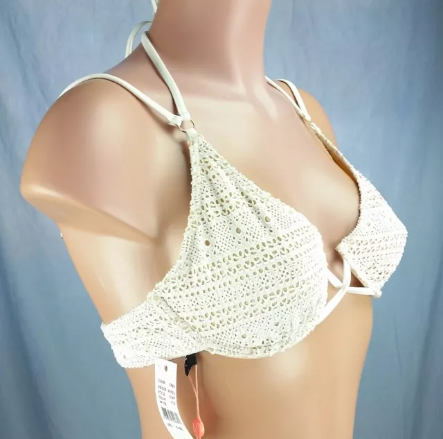 MinkPink - Aurora White Lace Knit Underwire Bikini Top - Large L - by Mink Pink