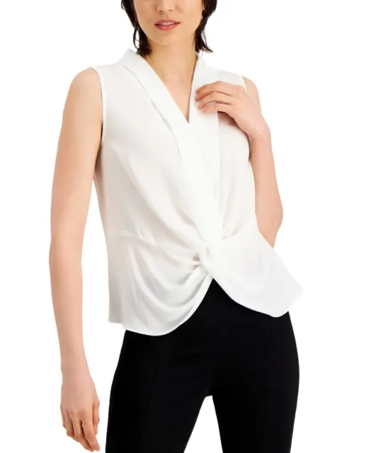 MSRP $60 Inc International Concepts Sleeveless Twist-Front Top White Size Small