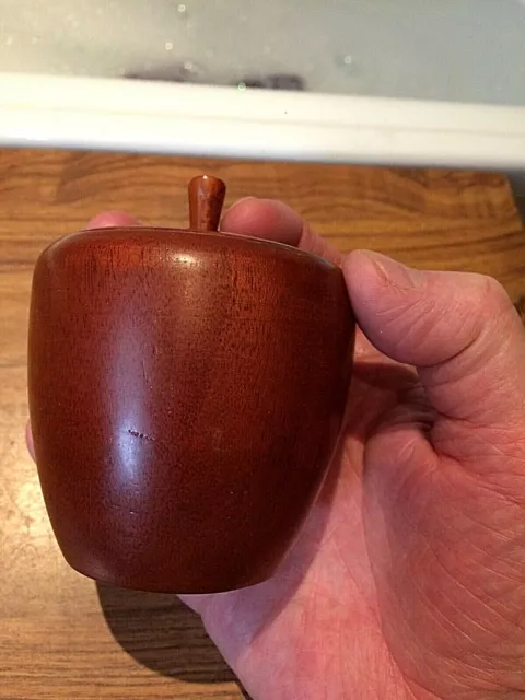 Vintage Treen ~ turned mahogany apple shaped preserve pot