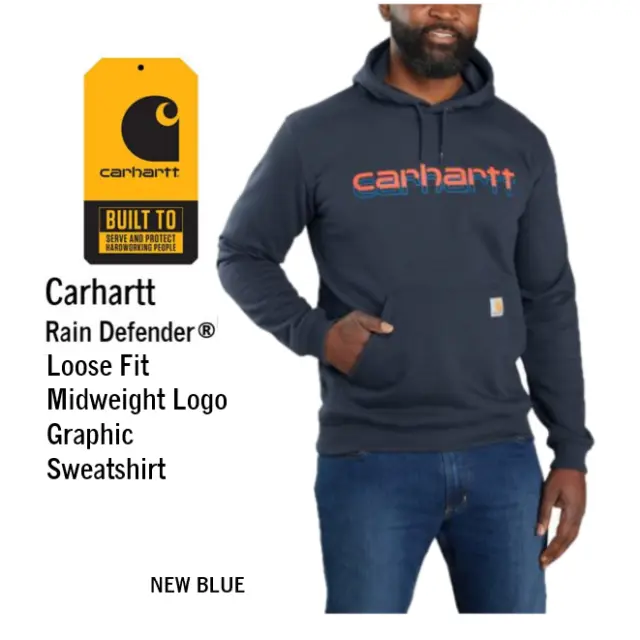 Carhartt Rain Defender HOODED Sweatshirt Mens SMALL BLUE LOOSE FIT Pullover NWT