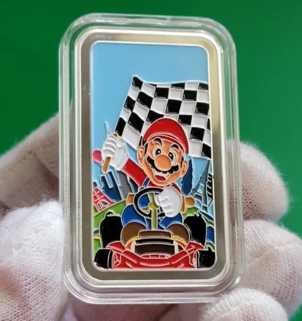 Nintendo N64 Mario Kart - 1 troy oz .999 Fine Pure Silver Color Enameled Art Bar